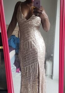 Gold sequin spaghetti strap dress/gown